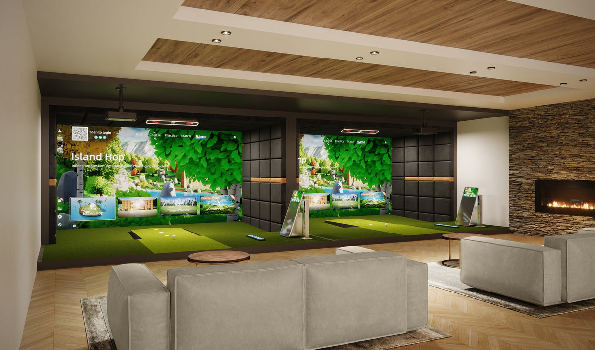 Commercial golf simulator in a business venue 