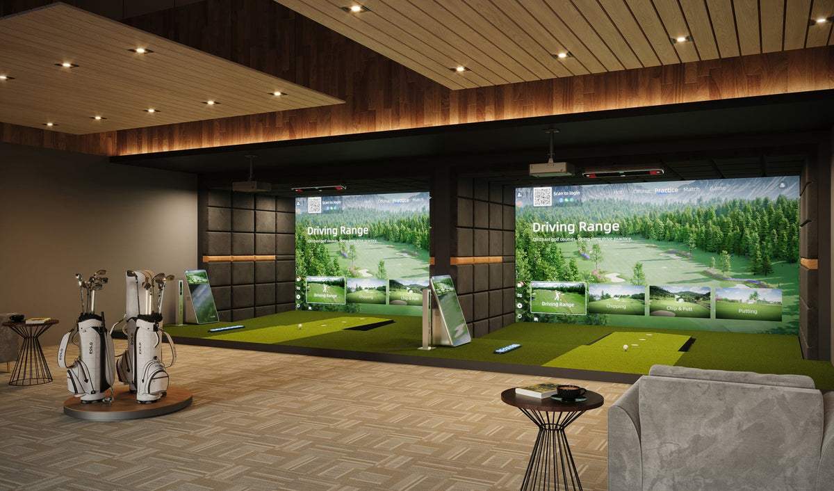 Commercial golf simulator in a business venue