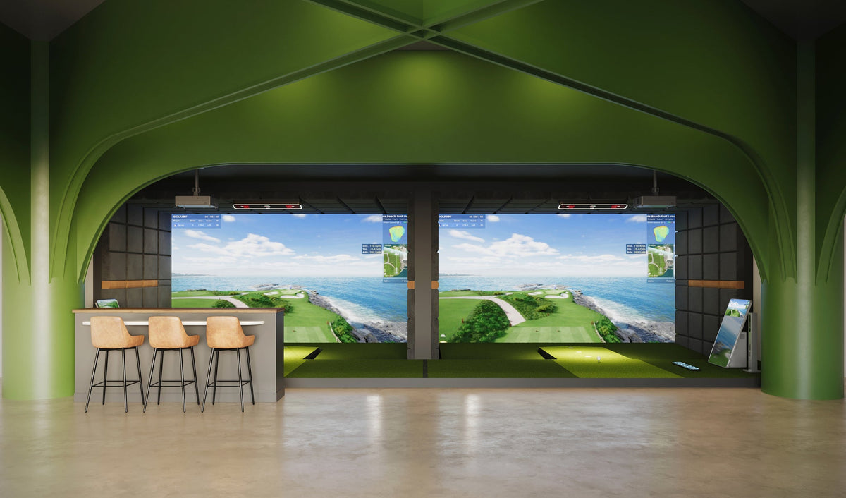 Commercial golf simulator in a business venue