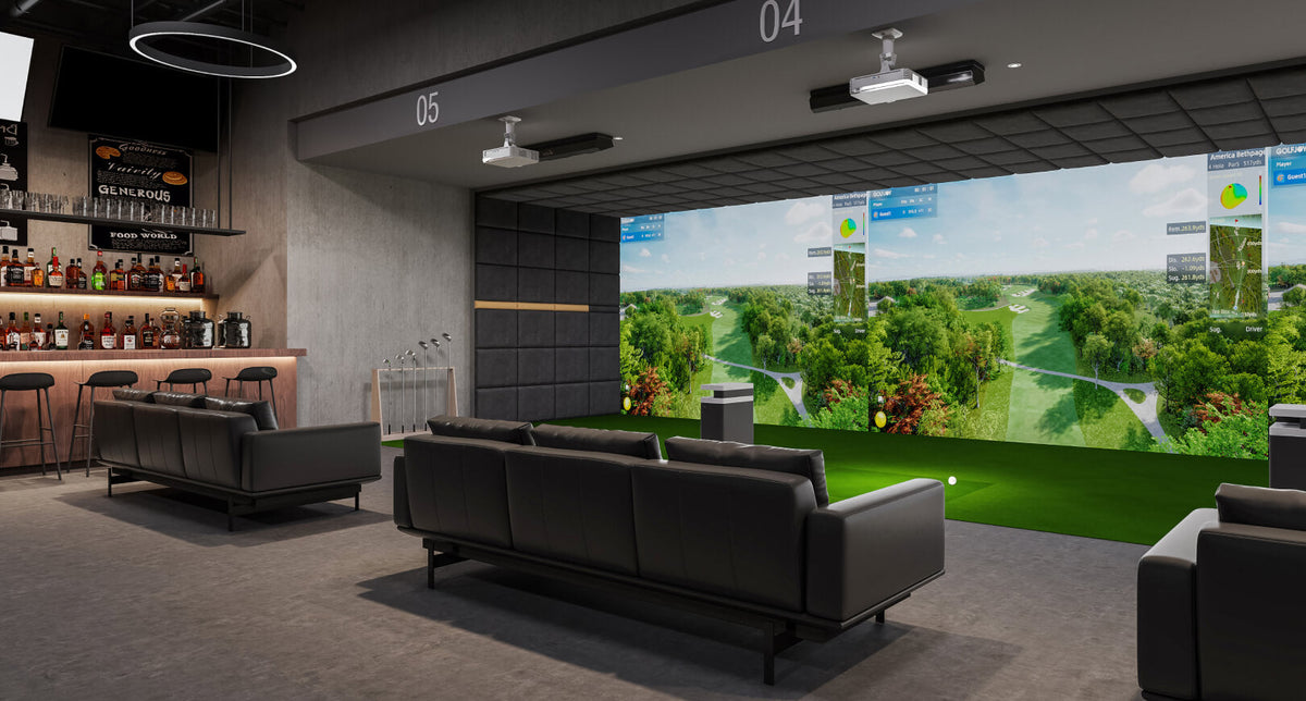Golf simulator setup inside a bar 