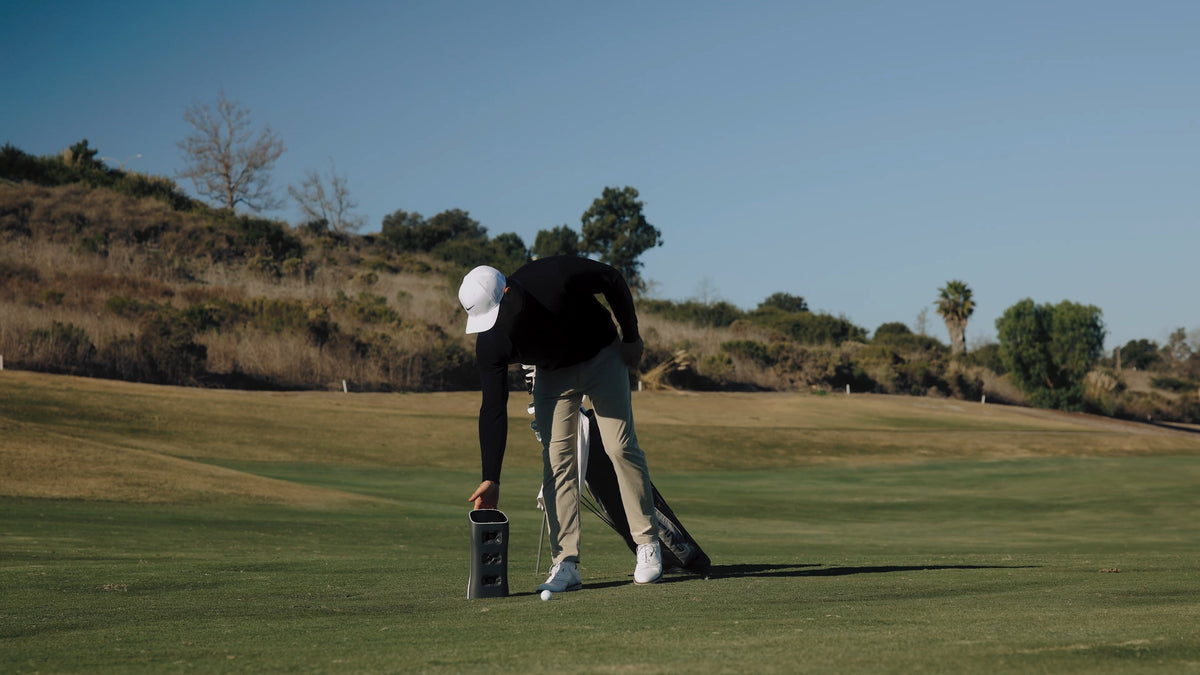 Outdoor golf launch monitor on a driving range 