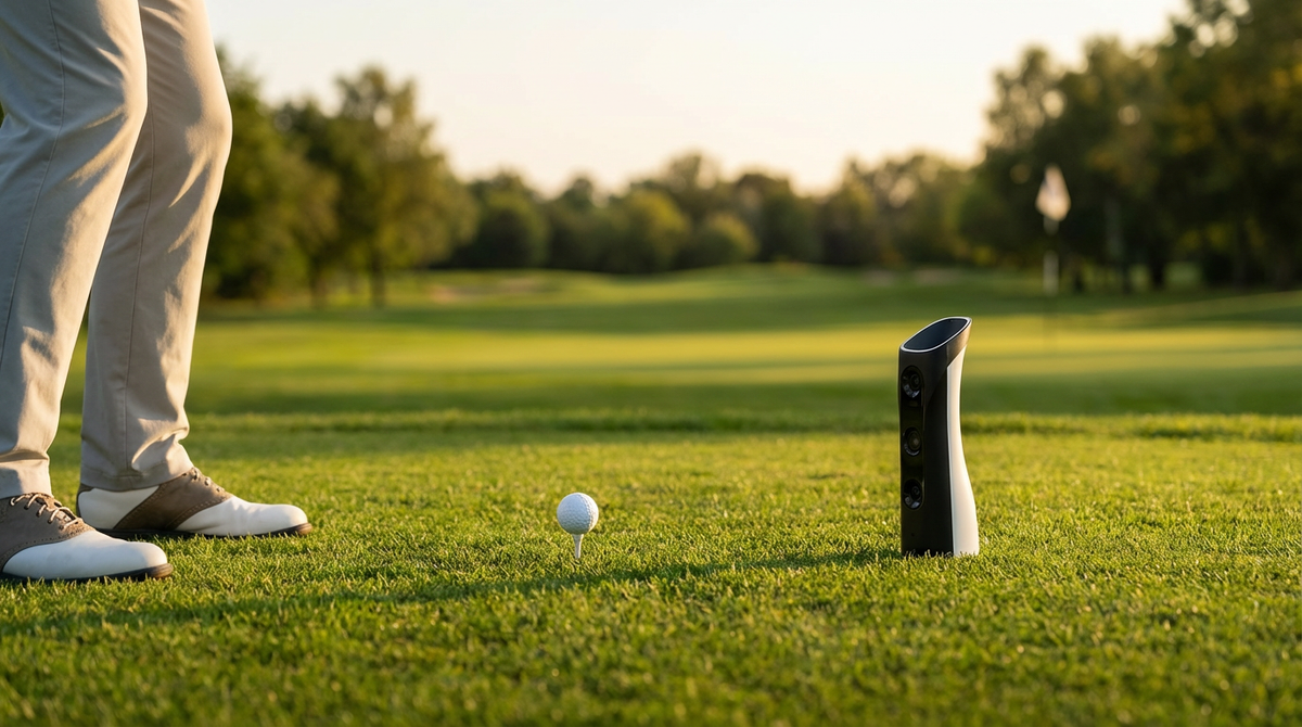Outdoor golf launch monitor on a driving range 